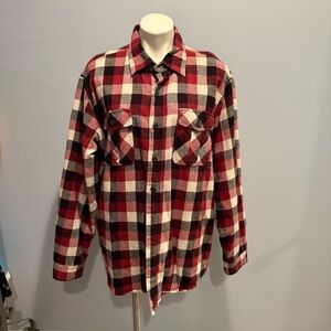 Club Room Lined Flannel Shirt Jacket Men’s Large Red Plaid Quilted Cotton